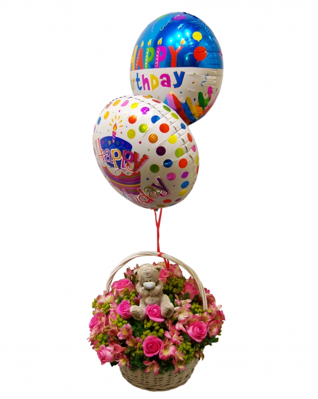 Aram(roses, Alstroemeria,teddy and balloons)